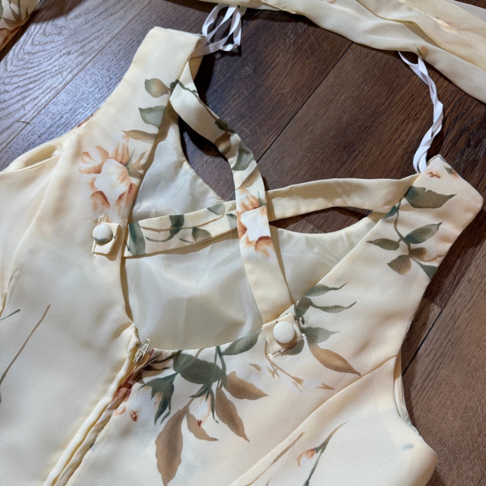 Vintage Y2K Floral Dress Scarf Yellow Floral Mini Dress Vintage Y2K Dress Fairy - Picture 6 of 15